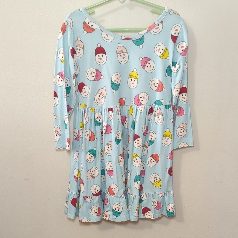 Vivie & Ash Snowmen in Hats Twirl Dress Blue Winter Long Sleeve Girls Size 8/9
